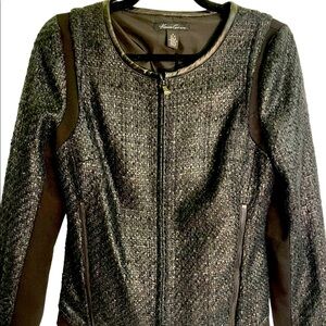 Kenneth Cole Womens Black Tweed Embroidered Jacket Size 8
